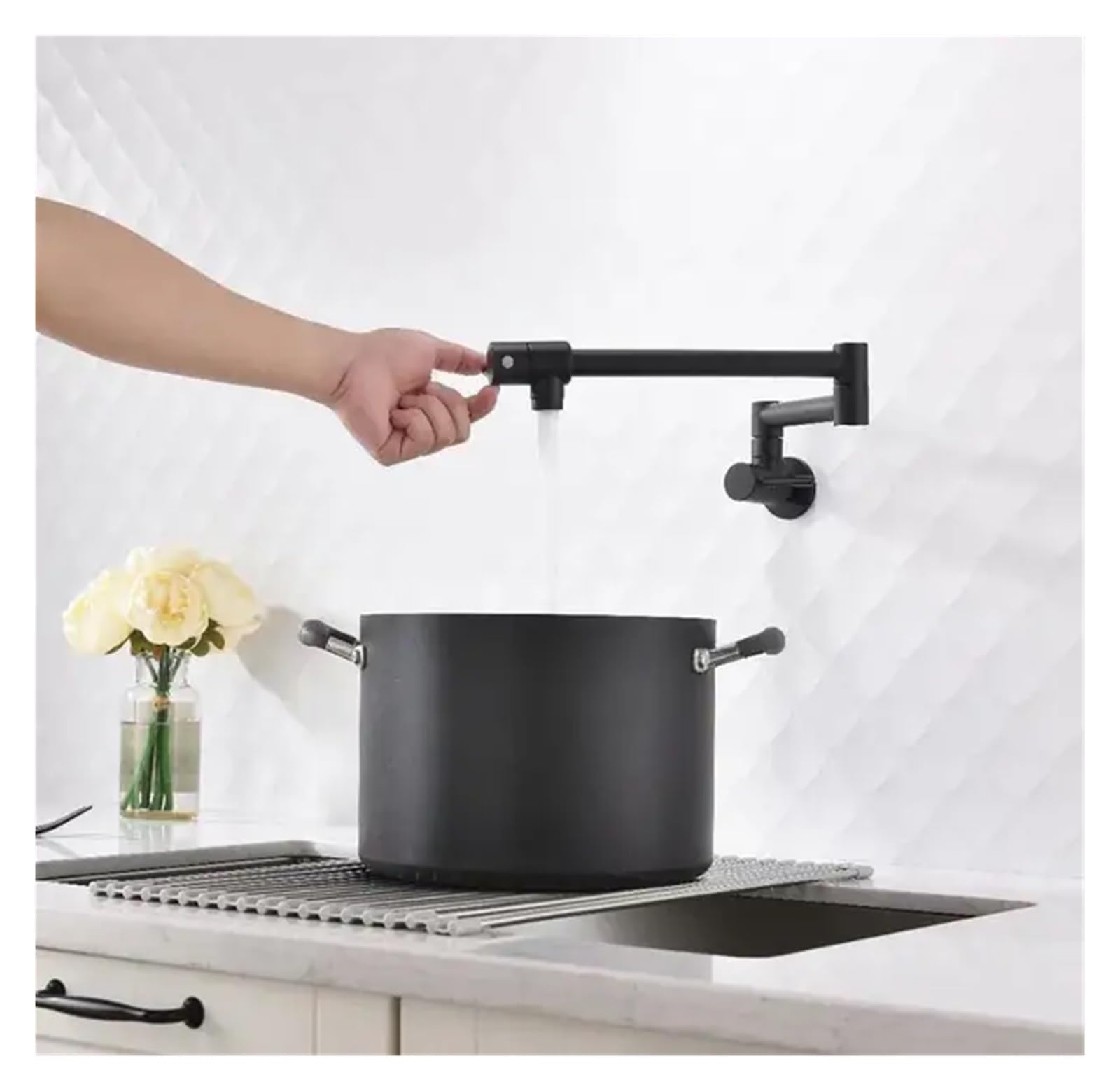 Ewsdsfs Style 2 Black Pot Filler Tap Wall Mounted Foldable Kitchen Faucet With Bidet Sprayer Cold Sink Rotate Folding Spout(Style 2 Black)