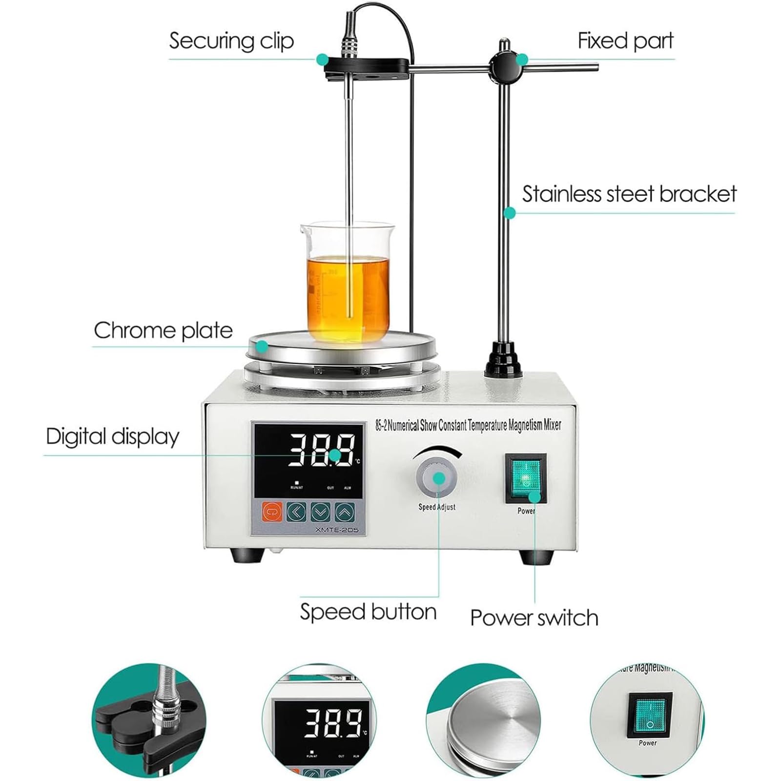Agitador Magnético De Temperatura Constante con Pantalla Digital De 1000 Ml, Agitador Magnético De Placa Caliente, Velocidad: 0-2200rpm, Temperatura Máxima: 99,9 ° C, para Investigación
