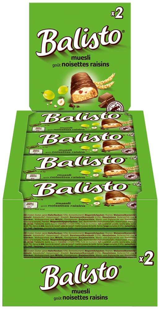 Balisto Müsli grün Großhandelskarton, 120 Riegel im Karton, 6 x 20 x 37g Riegel