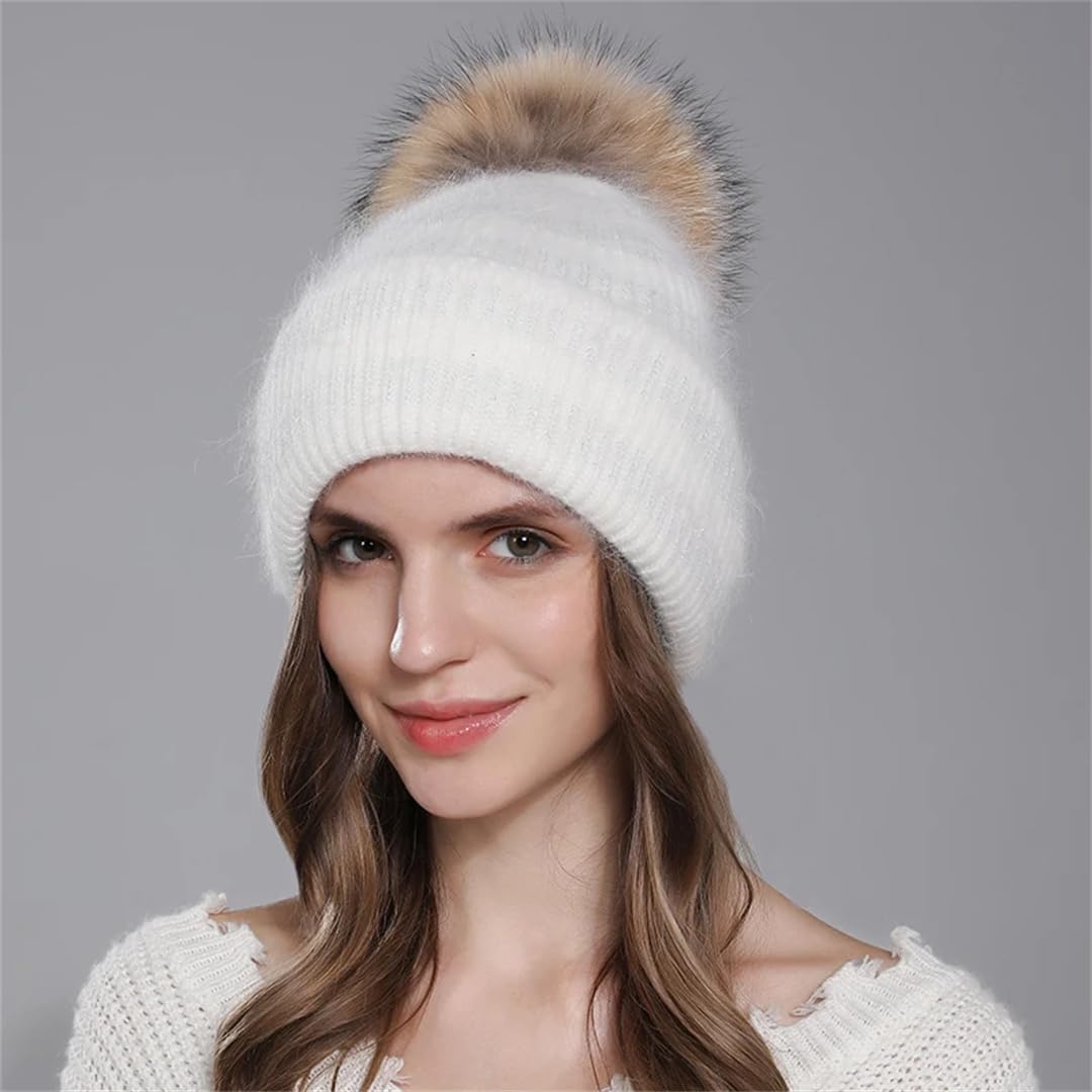 Gorro Para Mujer Gorros De Piel Con Gorros Con Pompones De Piel Gorro Cálido De Punto De Invierno