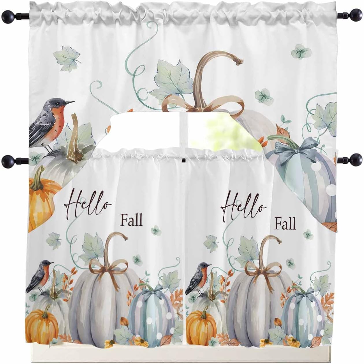 Chef Knife Cook Dessert Swag Kitchen Curtain Sets with Valance,3 Pieces Rod Pocket Curtain Drapes for Bedroom Bathroom Cafe Windows,Rustic Black and White Checkered Plaid 56''x36''&36''x27.5''x2Panels