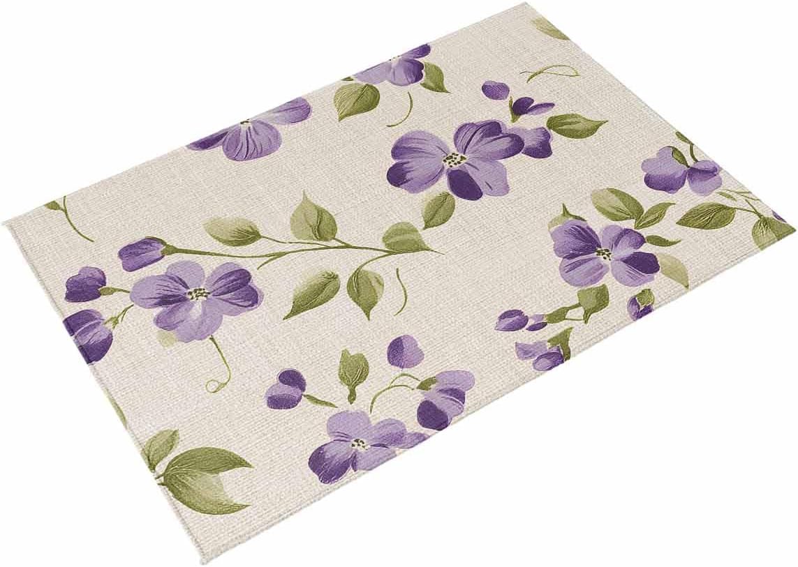 Outdoor Rug 4x6 ft Purple Flower Outdoor Large Area Rug Non Slip Rubber Pastoral Spring Washable Front Door Mat RV Rug Camping Carpet Patio Outdoor Rugs for Backyard Balcony Deck Porch Indoor