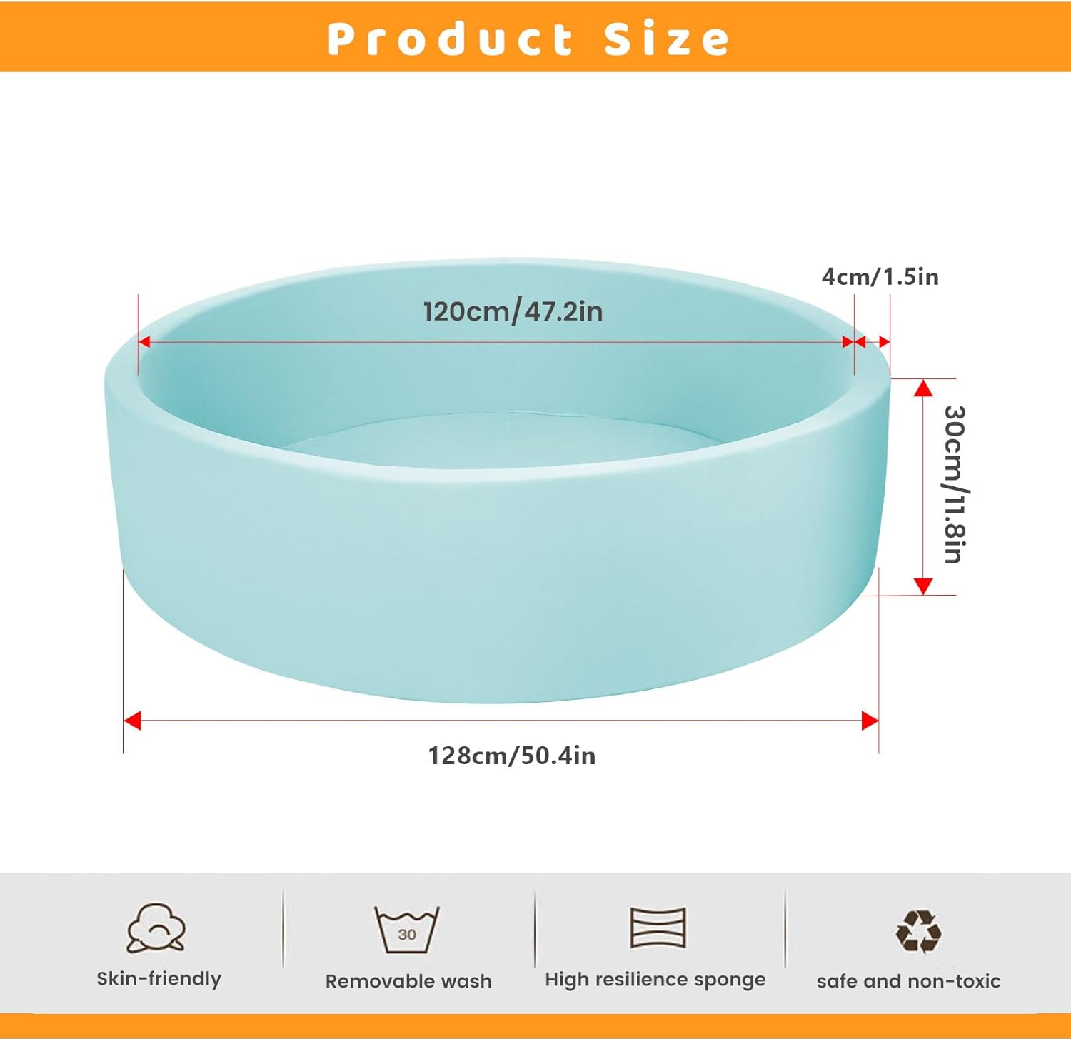 Memory Foam Ball Pit for Kids, Soft Ball Pool Round Ball Pit for Toddlers Play(Balls are NOT Included) (Light Blue, 128CM/50.4IN)