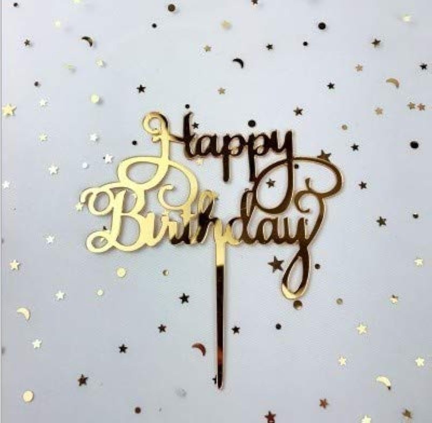 AILEXI 1 Count Acrylic Glitter Cake Decorating Toppers - Happy Birthday Gold