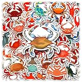 かわいいカニシール50枚、ノートパソコン、バンパー、スケートボード、ウォーターボトル、コンピューター、電話、子供用ステッカー用のビニール防水ステッカー (カニ匹)