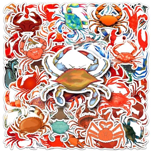 50 adesivi a forma di granchio, in vinile, per laptop, skateboard, valigia, scrapbook computer, bagagli, chitarra, auto, impermeabili, cartoni animati, granchi, adesivi per adulti e bambini