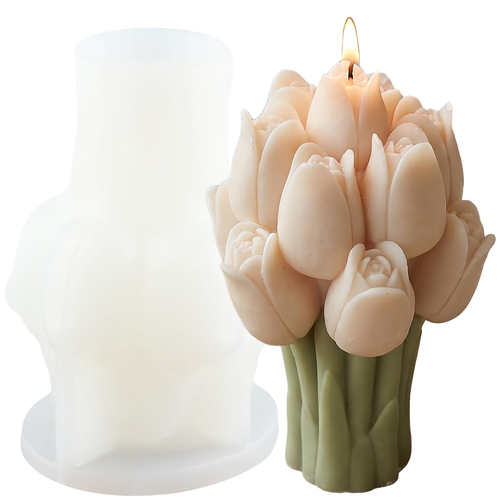 XIAOSHUI Tulip Bouquet Silicone Candle Moulds Tulip Candle Mould Tulip Bouquet Silicone Moulds Tulip Flower Epoxy Resin Moulds for Candle Making Candle Home Decorate Mould Candles Resin Clay Craft — image 1