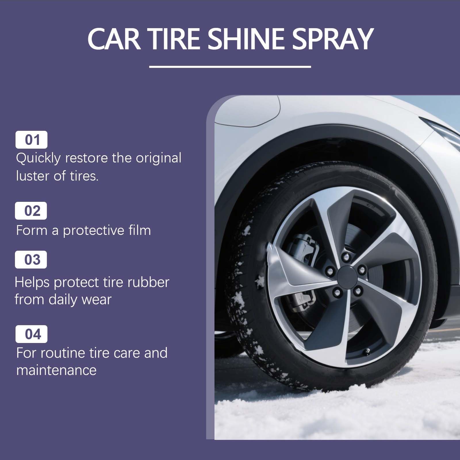 Hochglanz-Reifenglanz-Spray 355ML, langanhaltendes Schutzmittel, heller Schwärzungsglanz für Auto, LKW, Motorrad, Wohnmobil, schnelle Anwendung, Wartung von Autodetails (2Pcs)
