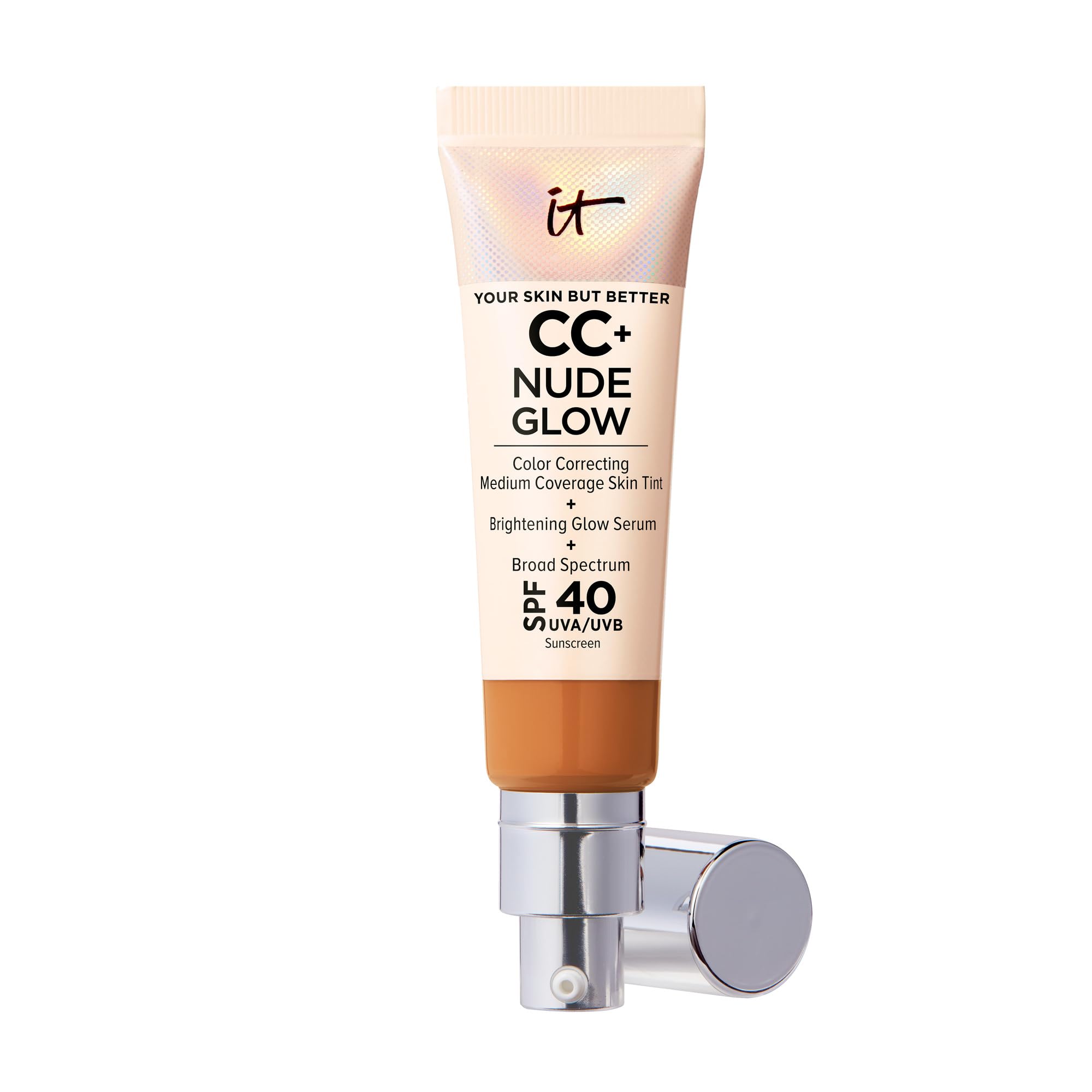 IT Cosmetics CC+ Nude Glow - Medium Coverage Foundation with SPF 40 & Brightening Glow Serum, Lightweight Skin Tint, 2% Niacinamide + Hyaluronic Acid, Up to 24H Hydration, Normal/Dry Skin - 1.08 fl oz