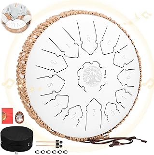 Tambor de língua de Aço Branco de 30CM, Instrumentos Musicais de 13 Notas, Tambor de língua de Aço com Autocolantes de Tons, Marretas, Almofadas para Os Dedos