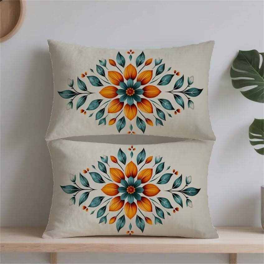 Coussin de jardin imperméable orange bohémien lin 40x70 cm - 2