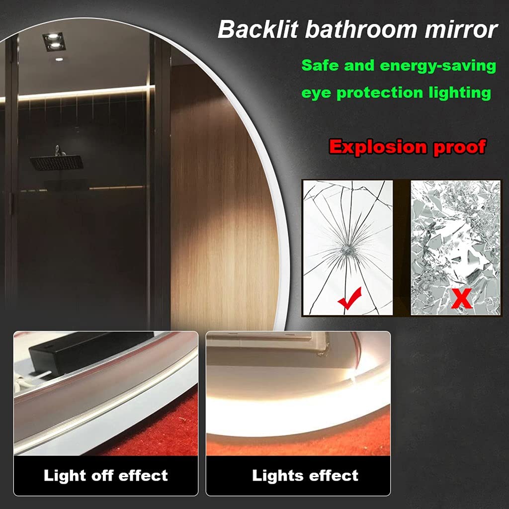 Lustro łazienkowe LED z podświetleniem okrągłe lustro kosmetyczne IP64 wodoodporne podświetlane lustro 50 x 50 cm ciepłe światło 3200 K naścienne lusterko do makijażu