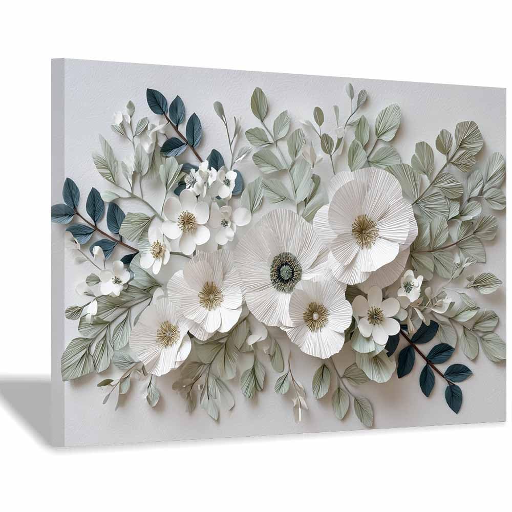 ZAMAEIU Forest Landscape Painting Pure-petalled cluster Canvas Artwork posters & prints Suitable for Living Room Bathroom Bedroom Home Wall Decoration(white)-30x50cm Framed