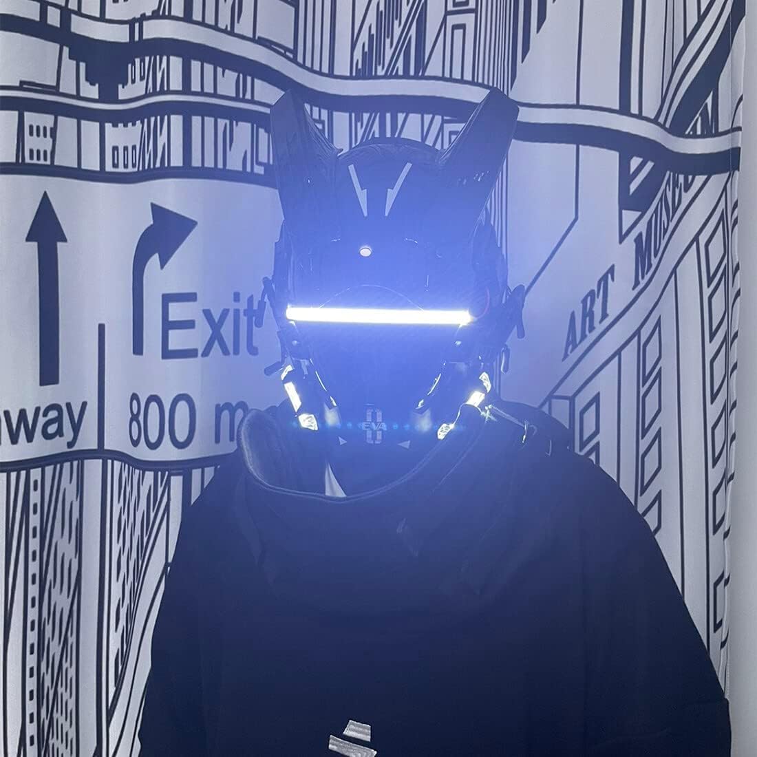 Future Punk Helmet Mask with LED Lights Cosplay Costume Props for Men