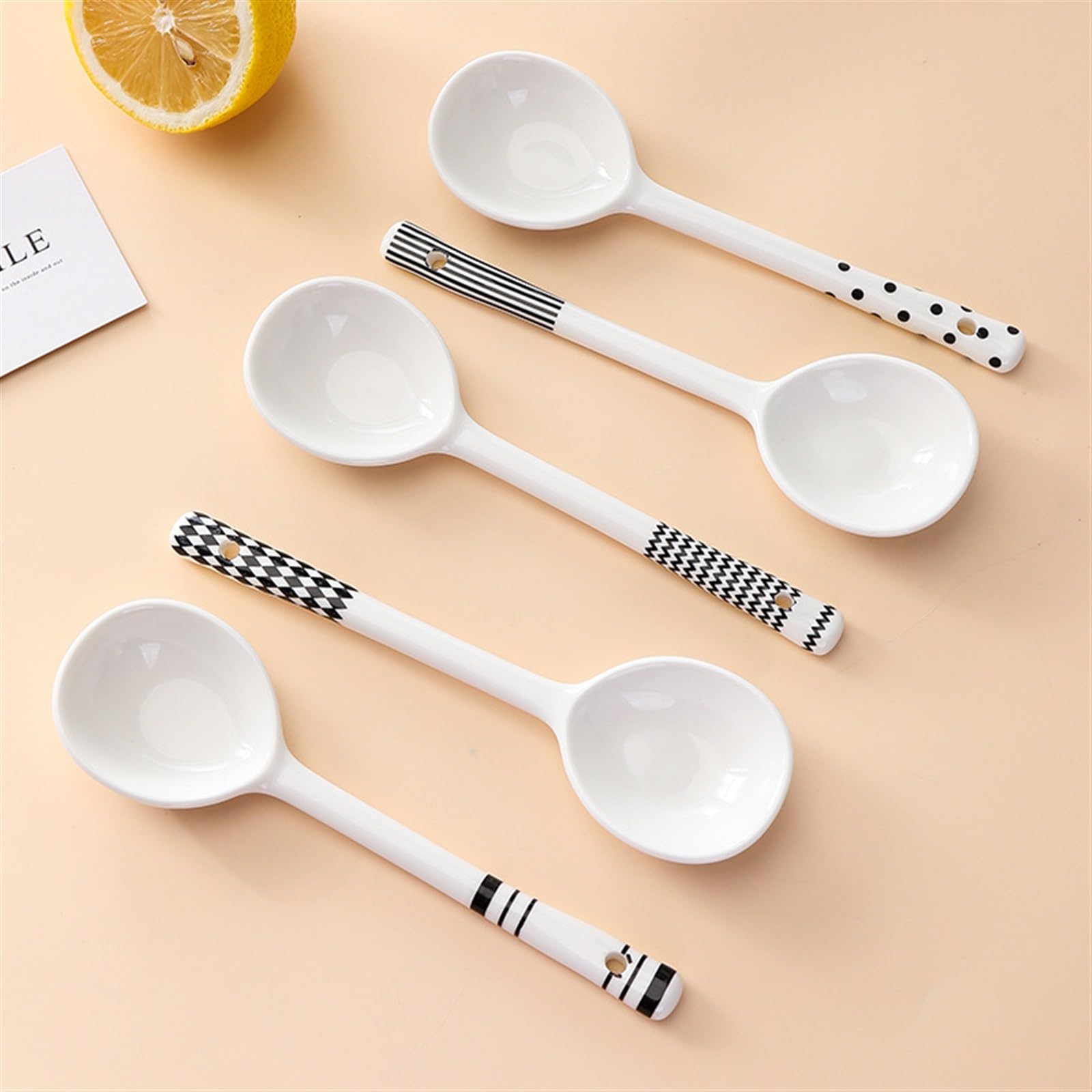 Cuillère à Soupe 2 pièces Cuillère en Porcelaine Noire et Blanche Cuillère à Table à Long Manche Cuillère à Soupe Cuillère à Riz Cuillère à Dessert Cuillère à dîner
