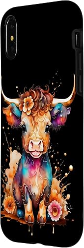 Miniatura 8 de Funda retro para iPhone 13 Pro Max con diseño de vaca de acuarela para bebé, diseño de vaca escocesa