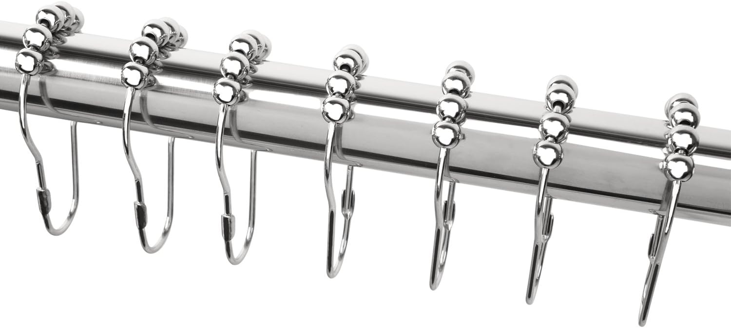 Homitex Shower Curtain Rings Stainless Steel Shower Curtain Hooks, Set of 12, Chrome