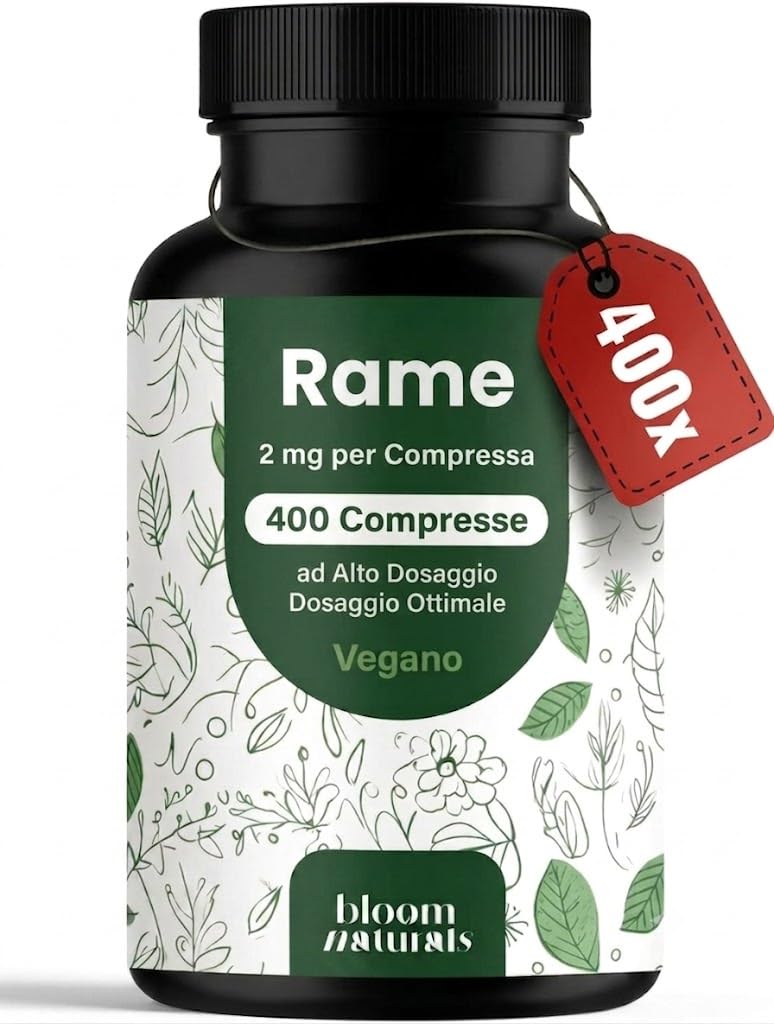 Rame Integratore - 400 Compresse Alto Dosaggio 2 mg - Rame Bisglicinato per Pelle e Capelli - Vegano & Prodotto in Germania - Testato in Laboratorio