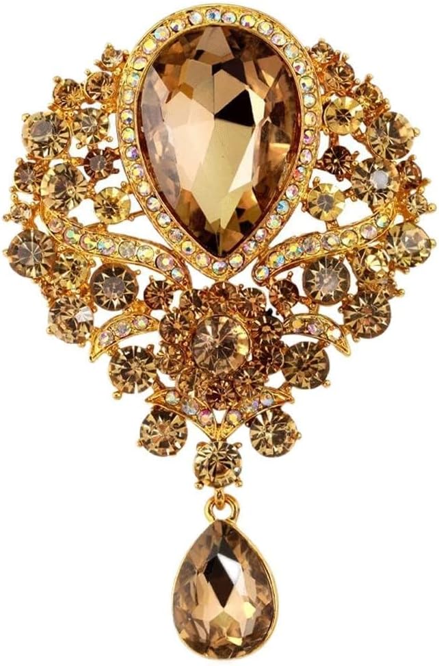 Large Crystal Water-drop Brooches for Women Vintage Pendant Elegant Wedding Pins Party Jewelry