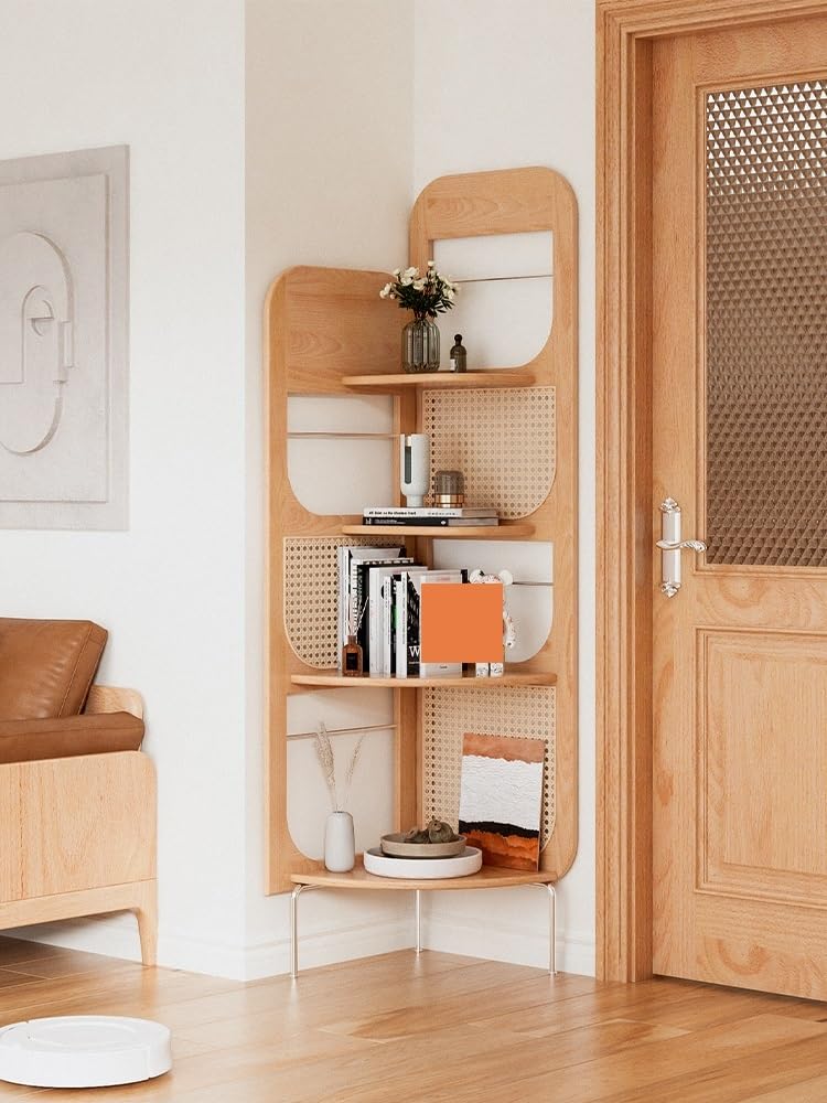 RUVOO Eckregal Eckregale Eckregal Aus Holz, 4 Etagen, Hohes Eck-Bücherregal Mit Stauraum, Eckregal, Ständer, Bücherregal Für Wohnzimmer Eckständer(B)