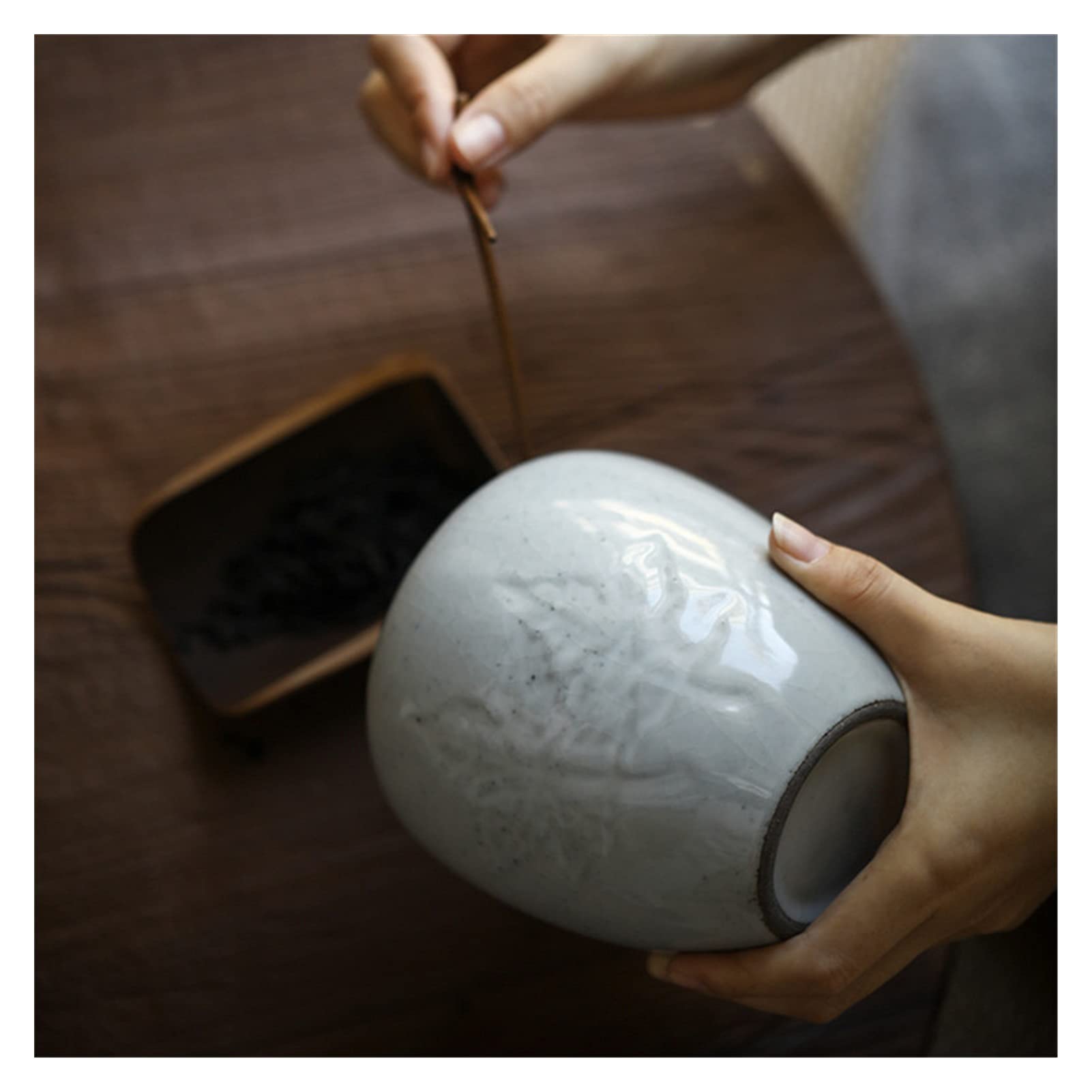 Teedose，Behälter Tee Caddies Grob Keramik feuchtigkeitsdichte Tea- Kanister versiegelt Aufbewahrungshaare Lebensmittelbehälter Retro Pu' er Tee Box Geschenk-Idee für Tee-Liebhaber