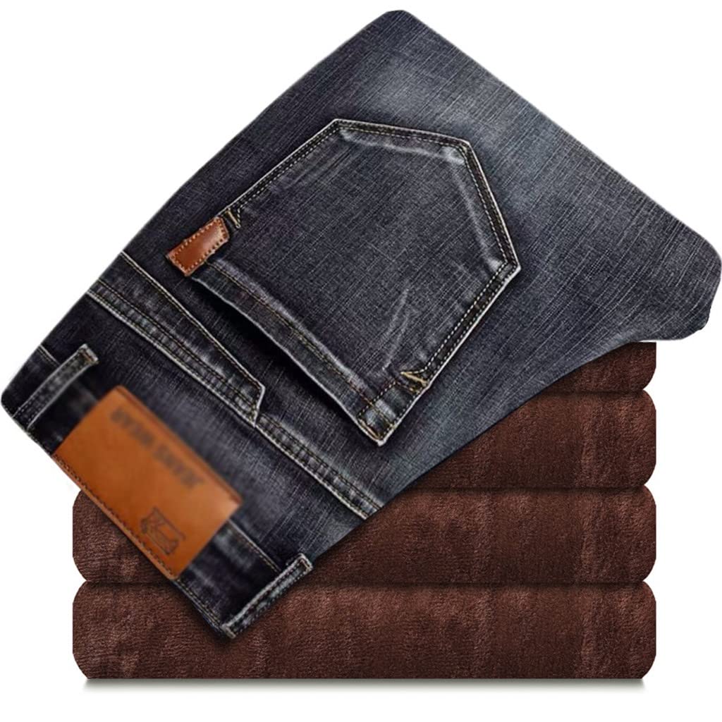 Men Jeans Winter Mens Warm Slim Fit Jean Business Fashion Thicken Denim Trousers Stretch Pants Size 28-40