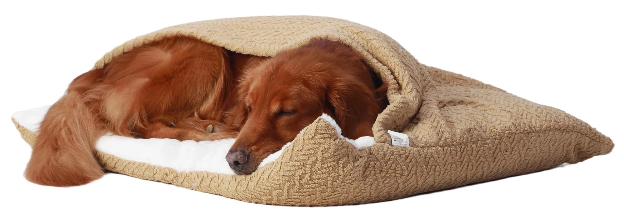 GZGLZDQ Warm Dog/Cat Sleeping Bag, Orthopedic Calming Hooded Dog Cave Bed, Soft Fuzzy Comfy Dog Bed Sofa for Small Medium Pet, with Removable Cover, Washable(Beige,75x60x23cm)