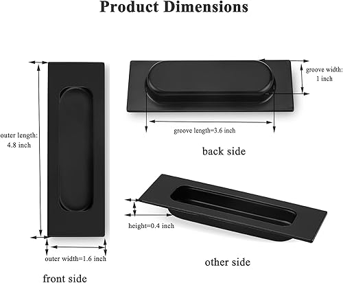 Miniatura 2 de Fashion Furniture Direct Paquete de 10 tiradores de puerta empotrables de acero inoxidable negros para los dedos, rectangulares con bolsillo