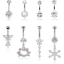 8 PCS Dangle Belly Button Rings Body Piercing Jewelry for Women Stainless Steel Navel Rings Set with Cubic Zirconia