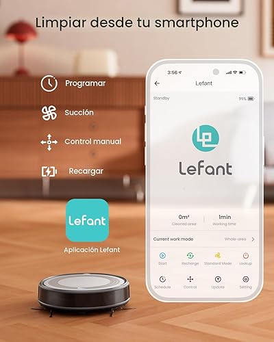 Miniatura 9 de Lefant Robot aspirador M310 - Succión de 4500 Pa, ultra delgada y silenciosa, evita obstáculos PreciSense, control WiFiAppvoz, tiempo de