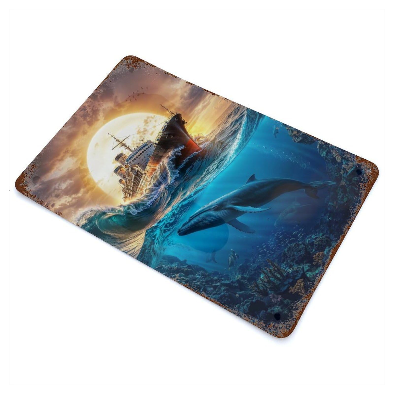 Beneath The Crimson Sky 11.8"x7.9" Rustic Tin Plaque, Novelty Wall Decor for Living Room, Hallway And Home Decor