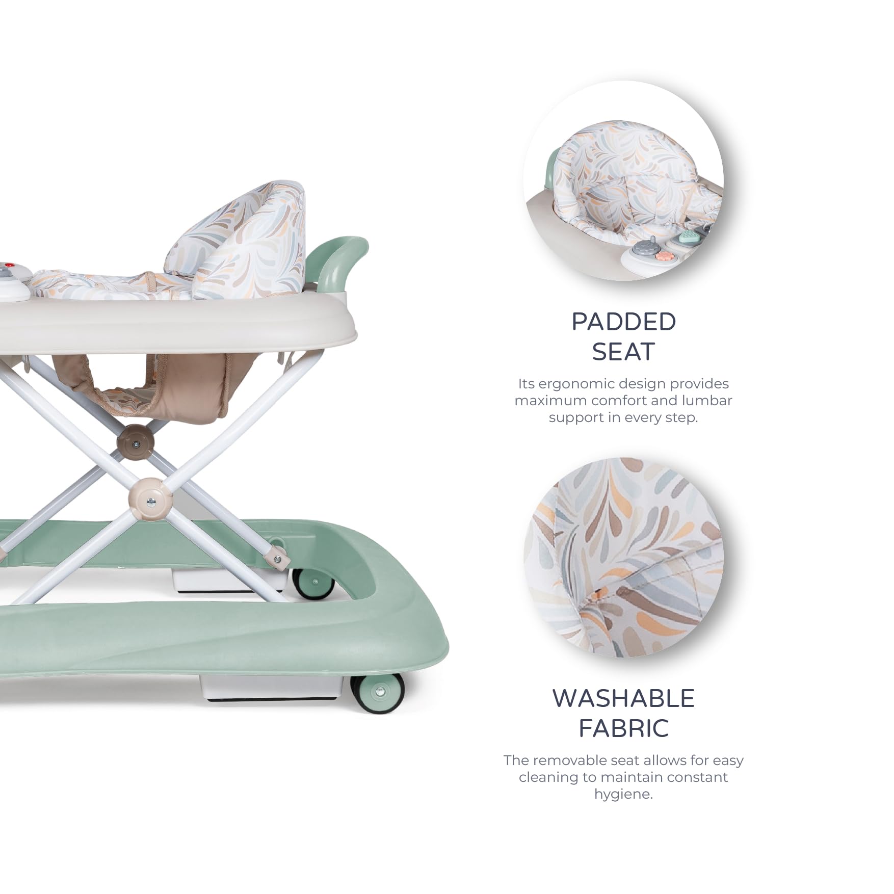MS BabyWorld chodzik BASIC PLUS chodzik dla dzieci z interaktywną tacą do gier z dźwiękiem, podstawa zapobiegająca przewróceniu, silikonowa mata na kółkach i 3 pozycje wysokości