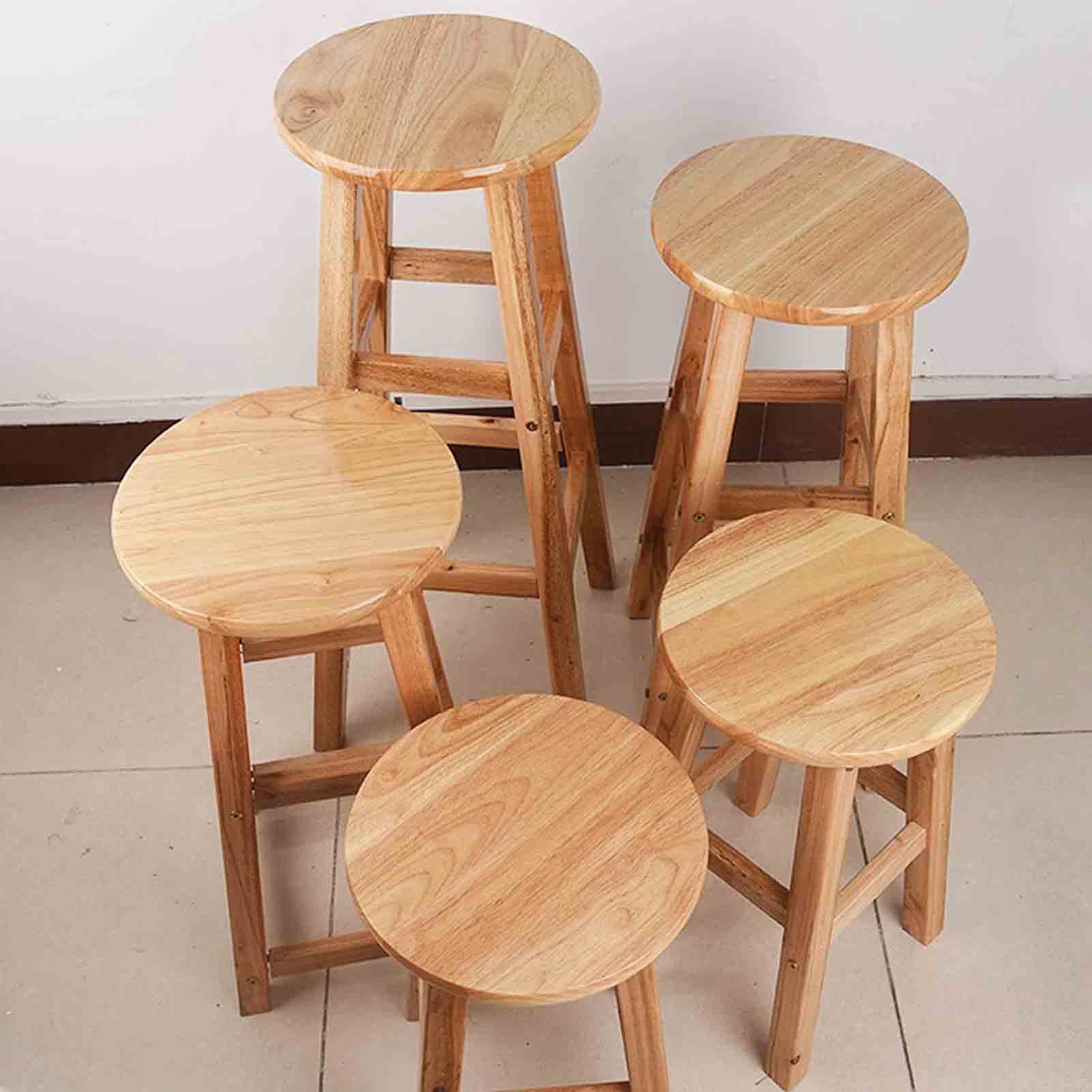 Rubber Wood Stools Round Seat High Chair, Retro Furniture Dining