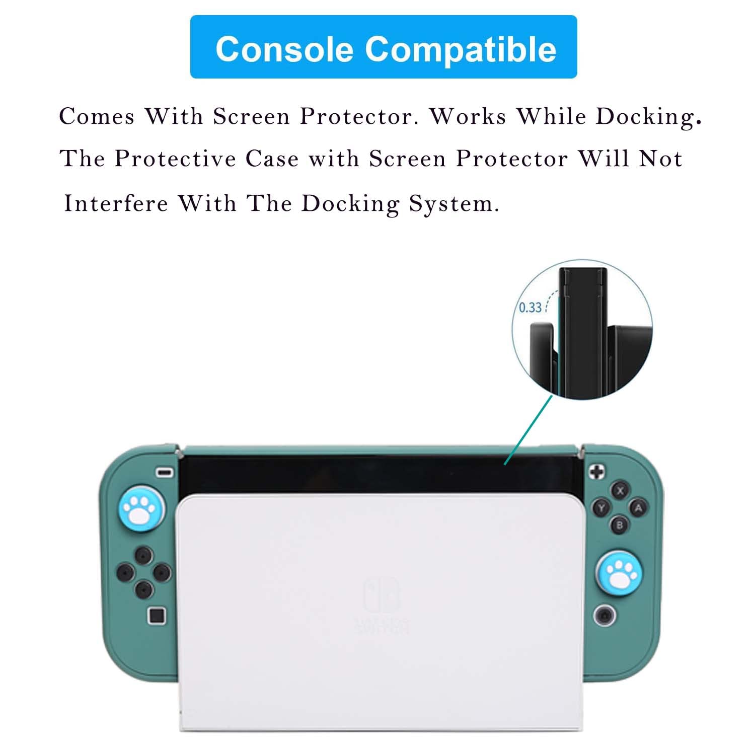 COMCOOL Dockable Case for Nintendo Switch Oled - [9 FT Military Grade Drop Protection] [with Tempered Glass Screen Protector Thumb Grips] Cute Protective Cover for Nintendo Switch Oled - MidGreen - Image 3