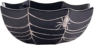 Bico Halloween Spider Web 9.5 inch Black Candy Ceramic Serving Bowl, for...
