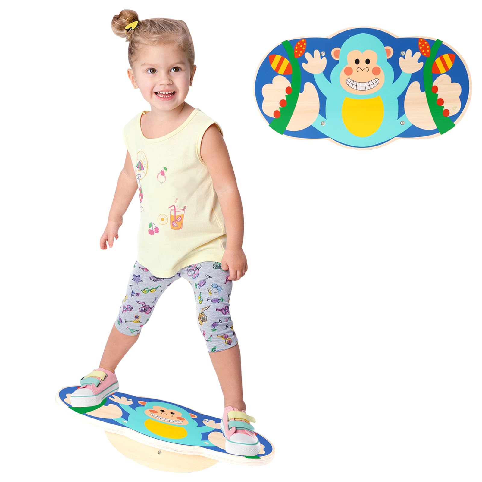 Wobble Balance Board for Kids Wooden Rocker Board Load 123Lbs, Active Play and Exercise for Toddler