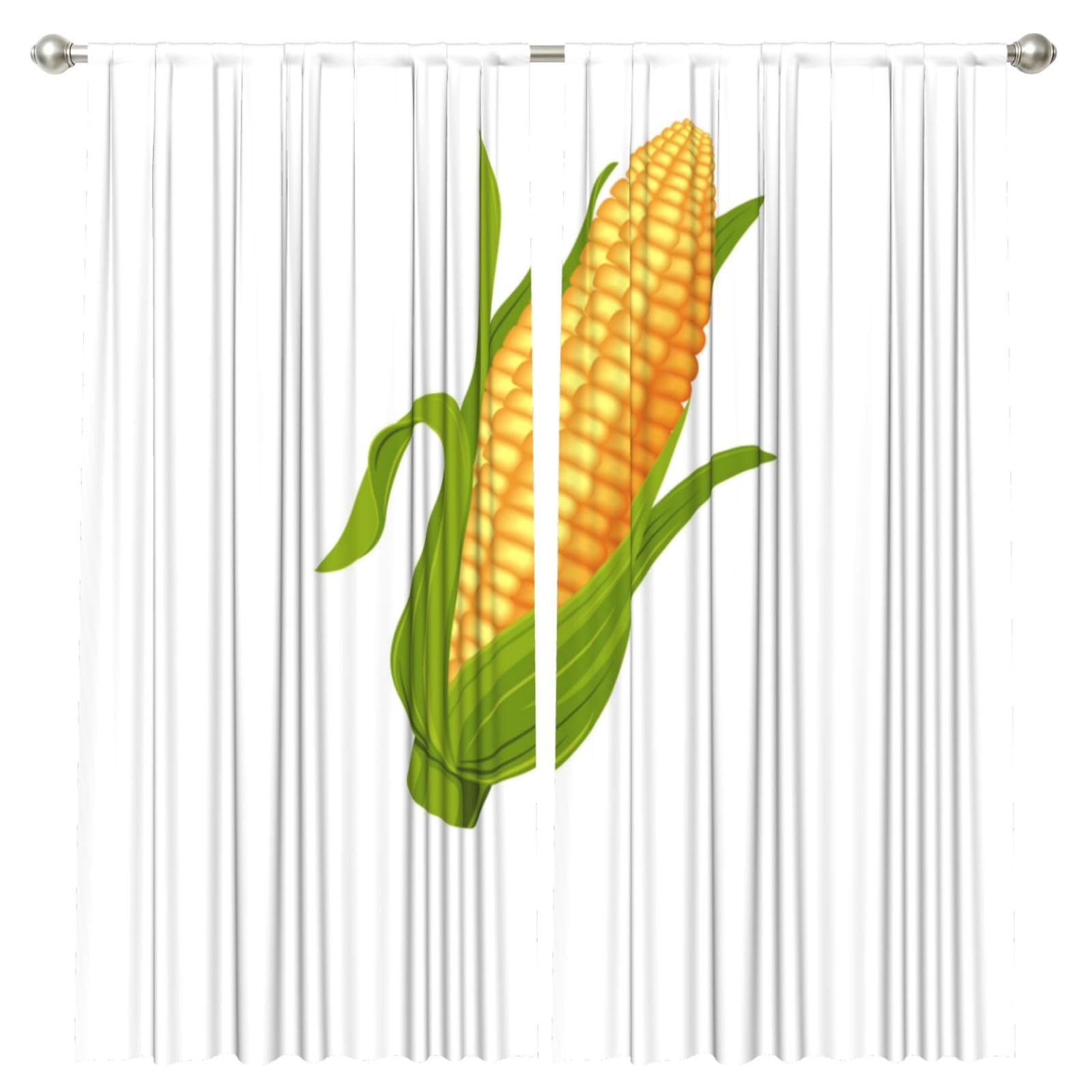 InOmak Fresh Ripe Corn Cobs Pattern, 2 Panels Window Curtains 52 x 84 Inch Blackout Curtains for Living Room Bedroom