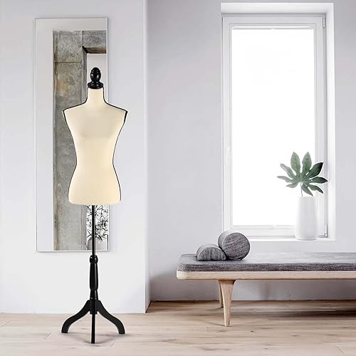 Vista 18 de Maniquí de costura para mujer, maniquí ajustable de 52 a 64 pulgadas para costura, maniquí de torso, exhibición de joyas, soporte de trípode de Negro
