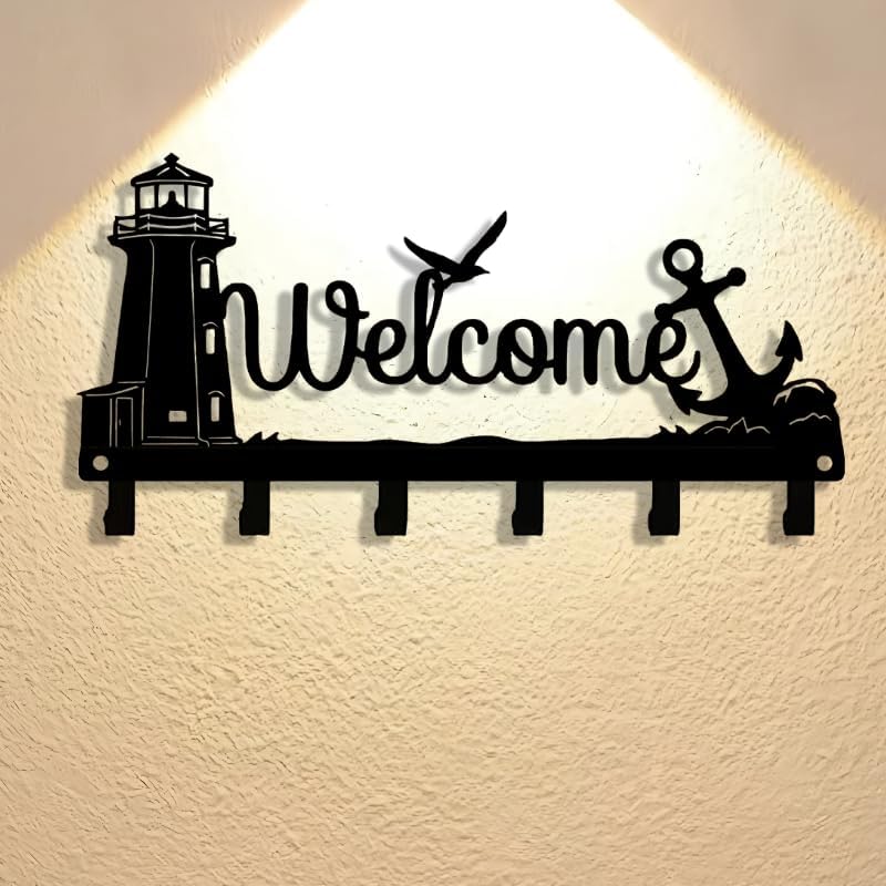 12" Heavy Duty Black Iron 5-Hook Wall Rack, Key Coat Holder, Entryway Housewarming Gift