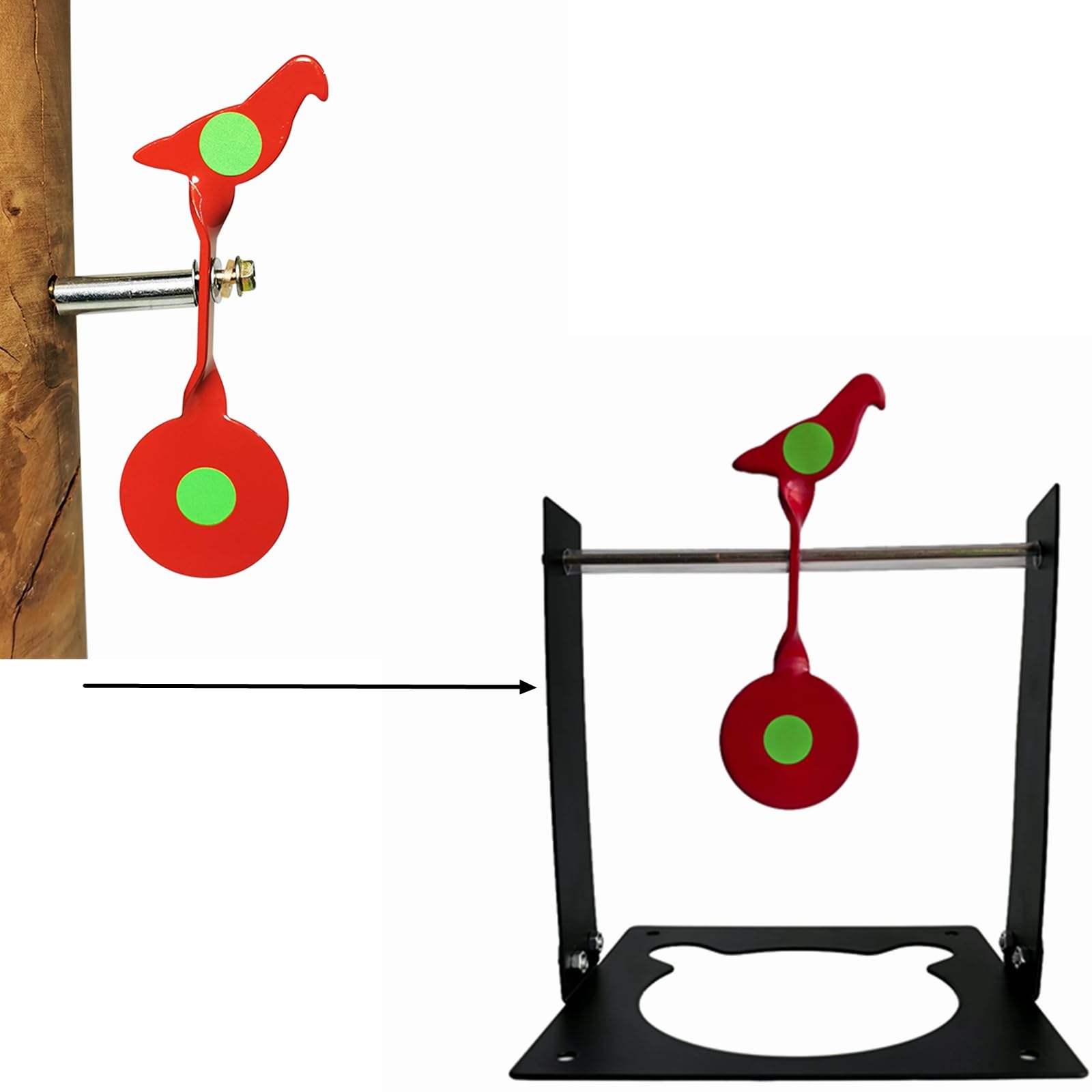 2 in 1 Small Spinner Target Set Screwed-Type (in Wooden Surface) with Base (Indoor Use) Practising Rotary Target for Air Gun Slingshot Clay Ball Airsfot Air Rifle 4 Colors Option (Base-BDR)