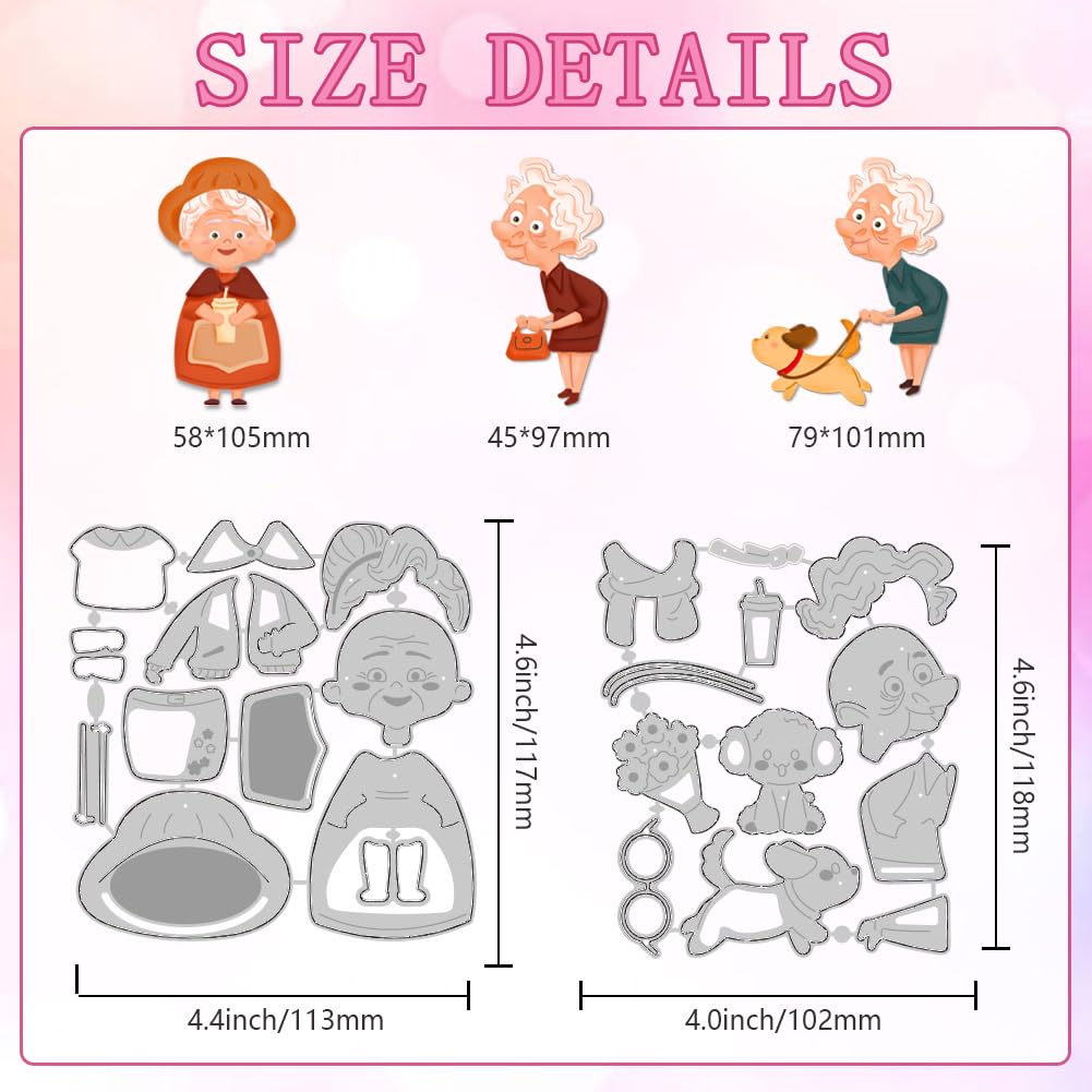 DELORIGIN Cute Old Lady Cutting Dies Card Making Grandma Die Cut Carbon Steel Die Cuts Stencils Card Scrapbooking Embossing Template Dies for DIY Paper Craft Making Album Gift Decor - Image 2
