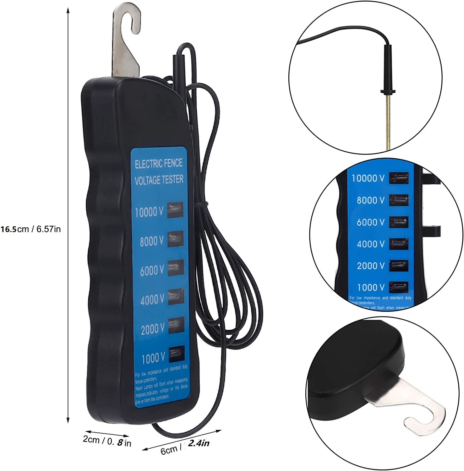 Tester di Tensione per Recinti Elettrici, Tester per Recinti Misuratore di Tensione Rilevamento di Tensione Multiluce Tester per Recinti Elettrici Portatili per Recinti di