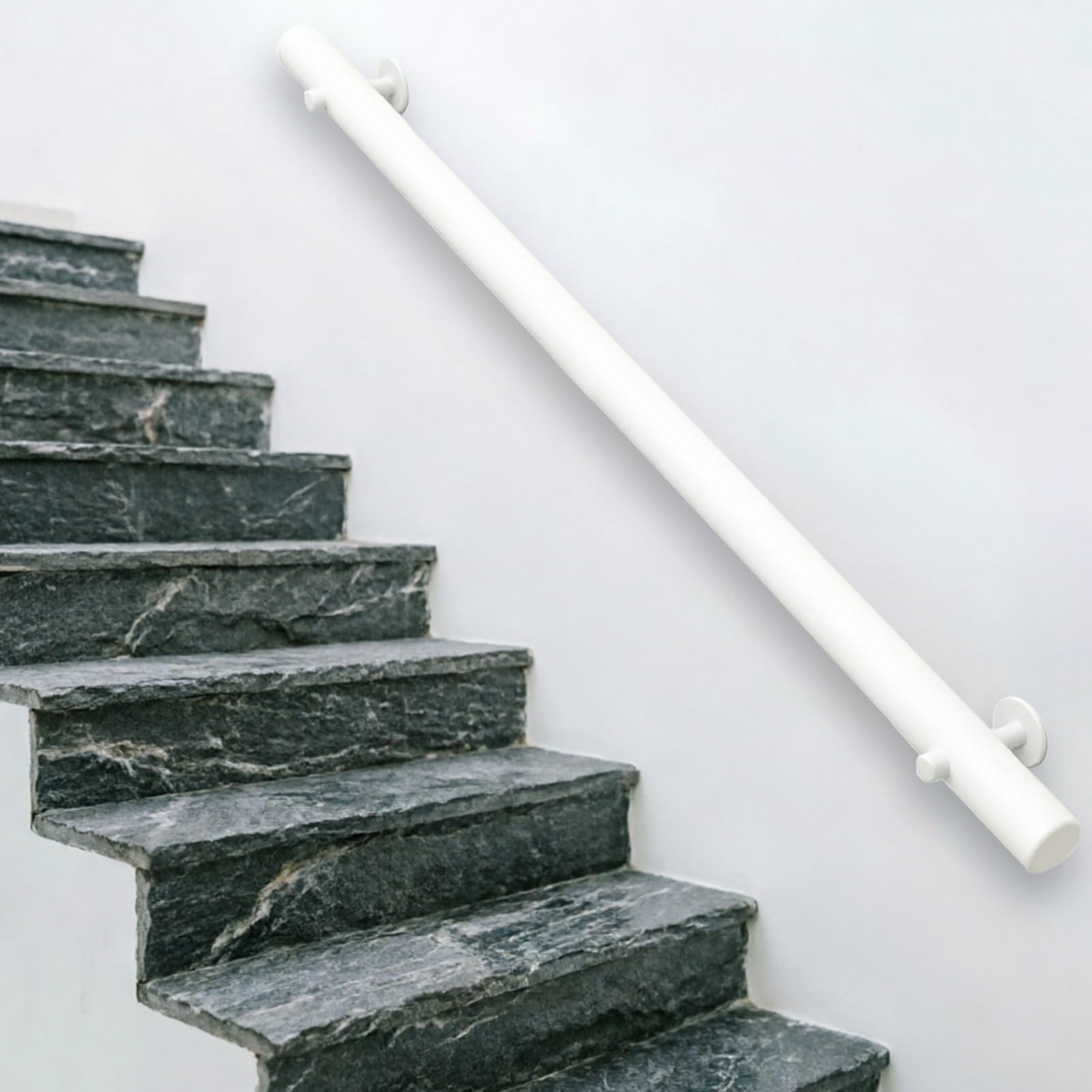 RRrawgff Wood Handrails for Stairs, Wall Mounted White Round Railing 60cm/80cm/1.5m/2m/300cm Safety Support Grab Bar(8.2ft/250cm)