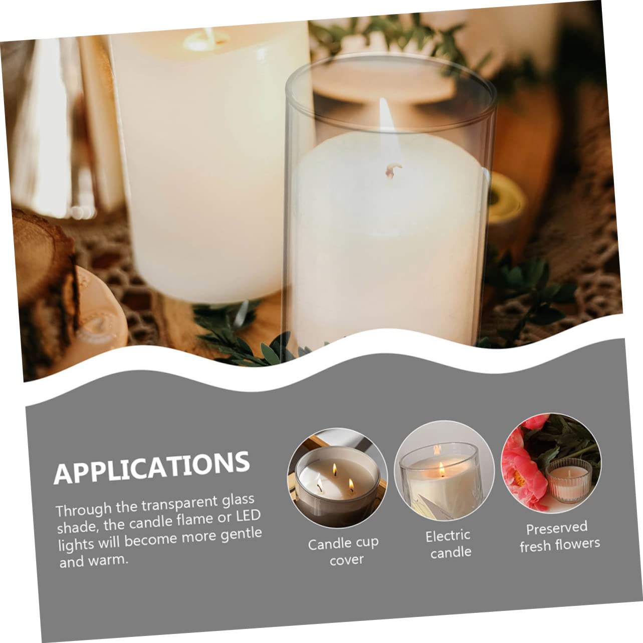 MAGICLULU Copri Candela in Vetro Trasparente, Cilindro Anti-vento, 4 Pezzi, per Candele e Luci Led, Decorazione Fai da Te Luce Calda