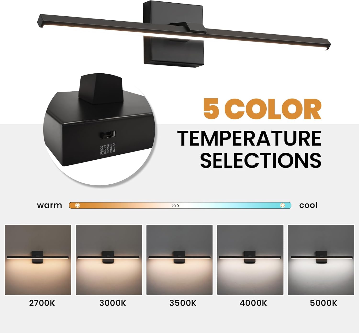 Black Bathroom Vanity Light Fixture - 24 Inch Modern Bathroom Light Fixtures Over Mirror 18W 5CCT Dimmable LED Vanity Light Bar for Bathroom Wall Sconce Lighting