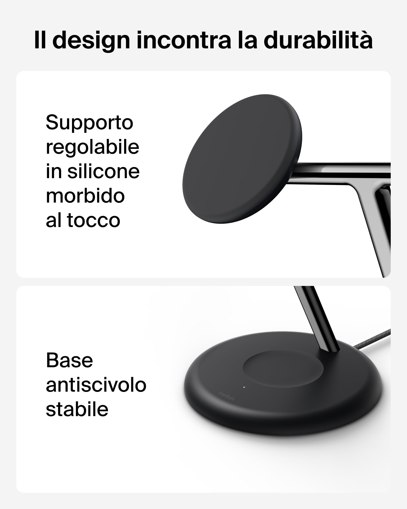 Belkin UltraCharge Caricatore Wireless Qi2.2 25W 3 in 1 - Nero | Caricatore Wireless Magnetico MagSafe, Certificato Qi2.2 per iPhone, Apple Watch, Auricolari, Cavo USB-C e Alimentatore 45W
