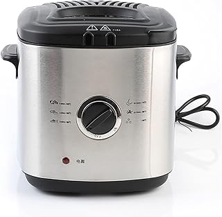 Elektryczny Frytkownica Głęboka Głęboka Głośna Frytkownica Fryer Steel Nierdzewna Frytkownica Non-Stick Coating, Wewnętrzny Kosz z siatki z uchwytem bezpieczeństwa i okno przeglądania 1000 W,1.2l