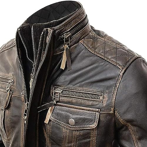 Seacaid Official Jaqueta masculina de couro envelhecido marrom para motociclista - Jaqueta de couro