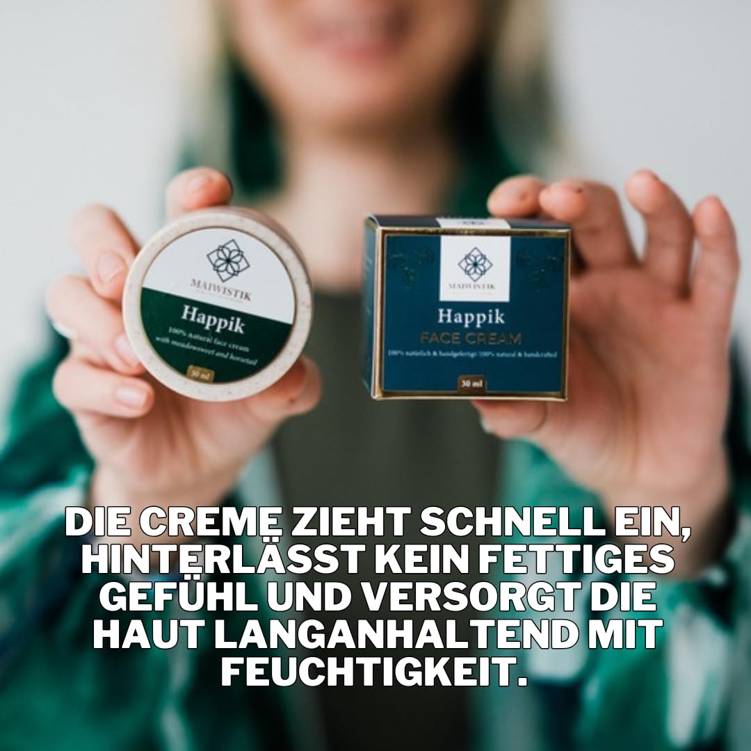 Happik - Crema viso senza acqua, per pelli secche e mature, cura intensiva al 100% naturale, con cera d'api, olio d'oliva, dolciumi e cavallo, giorno e notte, 30 ml