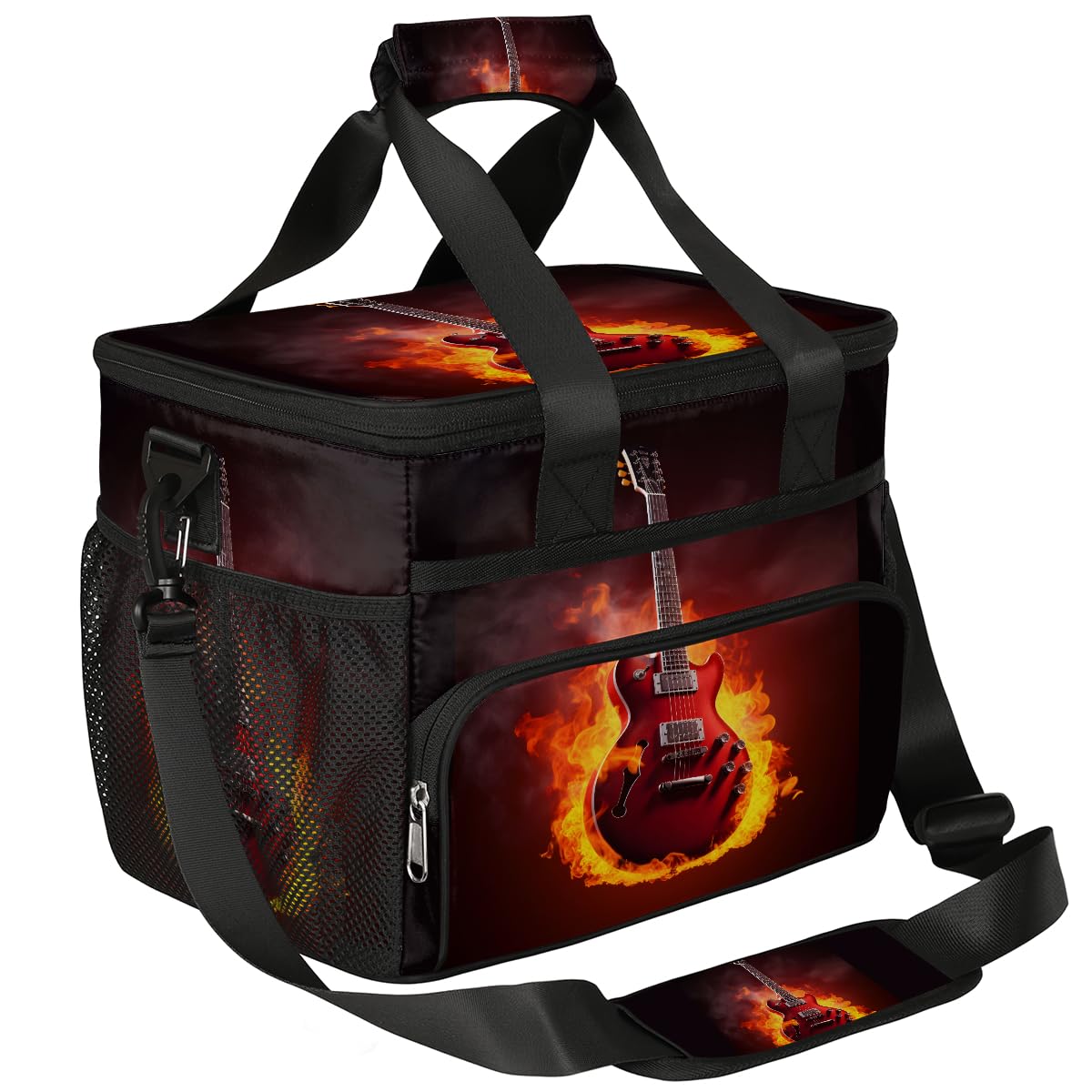Mexpekil Insulated Lunch Bag Large Lunch Bags for Women Men Work Camping Beach Picnic 15L Flame Electric Guitar Cool Bag Waterproof Leakproof